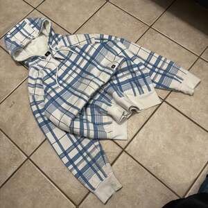 Large light blue RARE VINTAGE VOLCOM skater y2k aop grunge streetwear HOODIE